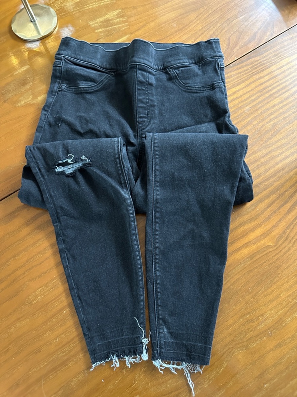 Spanx Black Distressed High-Waist Skinny Jeans